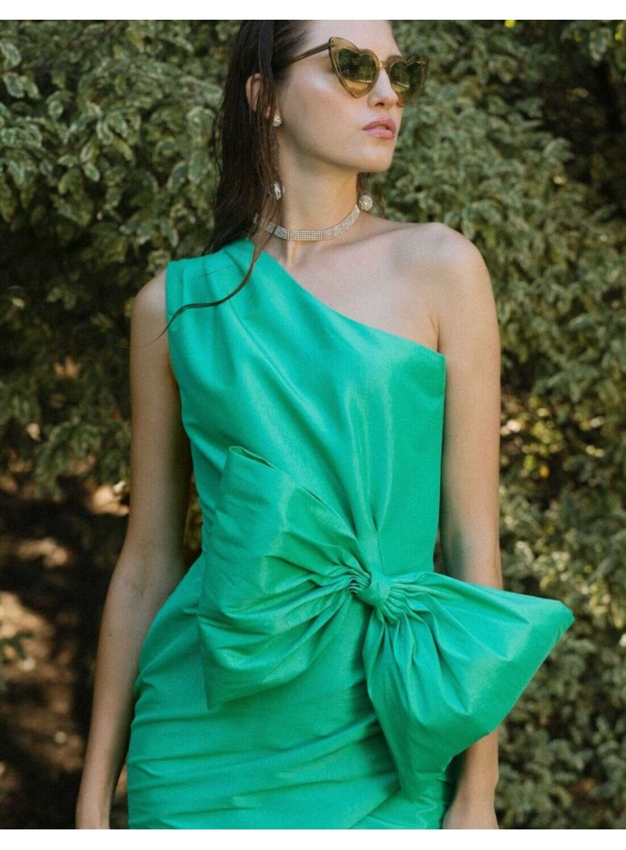 Short party dress with asymmetrical neckline...