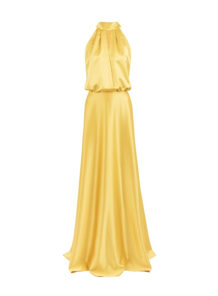 Robe longue jaune avec encolure dos nu et...