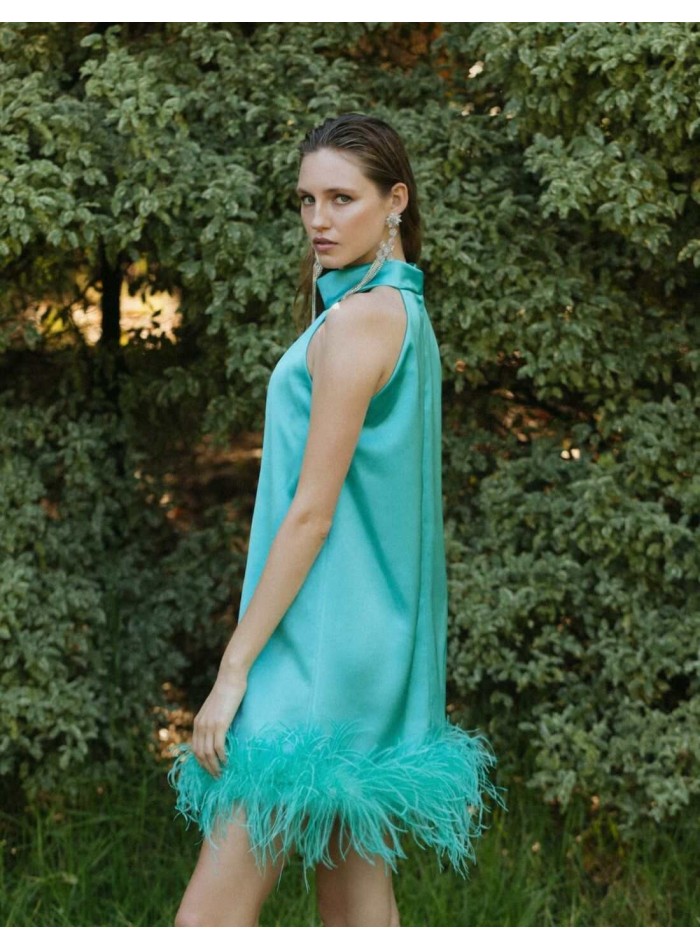 Robe de cocktail avec plumes et dos nu