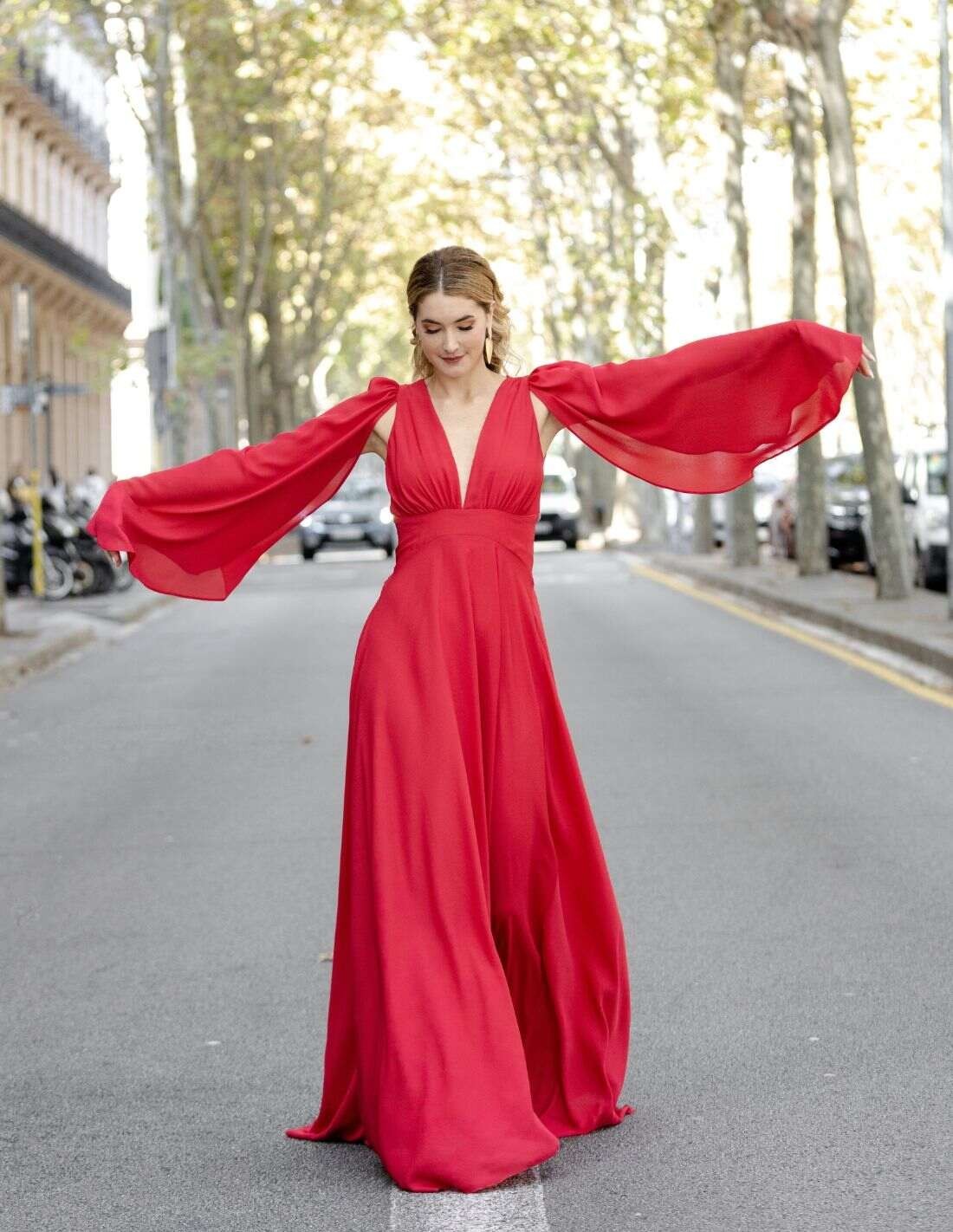 Artista bordado Persistencia Vestido de fiesta largo vaporoso rojo para invitadas | INVITADISIMA