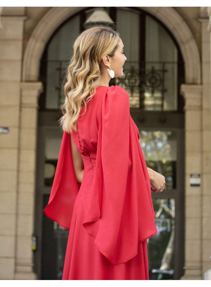 Red cape sleeve store dress