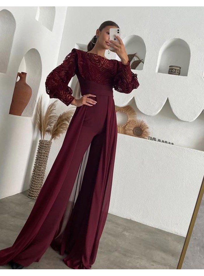 Fashion Elegant Wide-leg Jumpsuit Women Office Ladies Casual Solid Round  Neck Long Sleeve Irregular Long Rompers Autumn Winter - Jumpsuits -  AliExpress