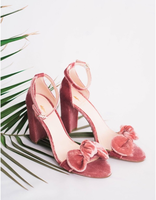 Wedding shoes blush pink, Velvet Block Heels Sandals - Veletta