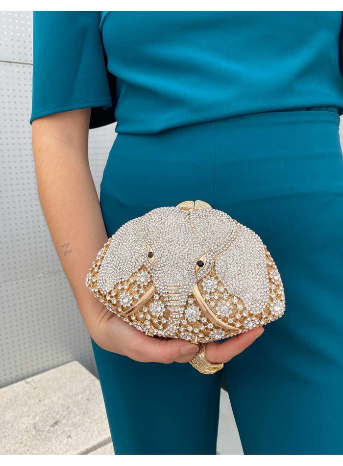 Jewel bag with rhinestones in the shape of an elephant
