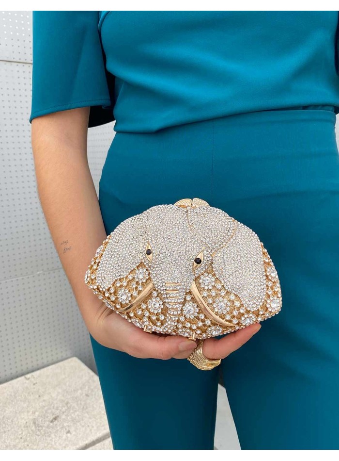 Bolso joya de pedrería con forma de elefante