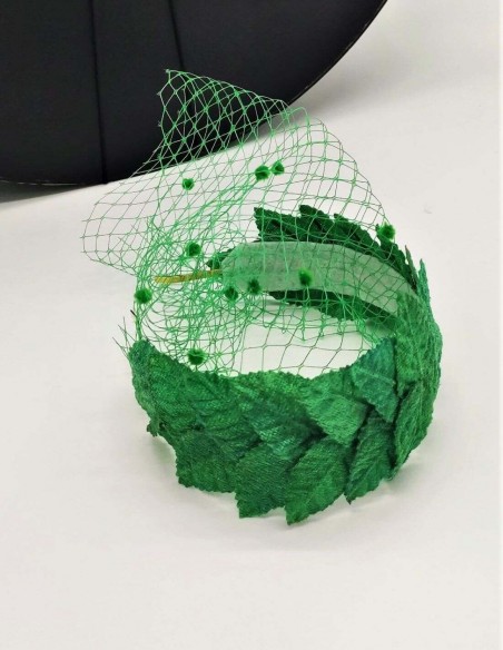 Diadema de minihojas con redecilla  verde