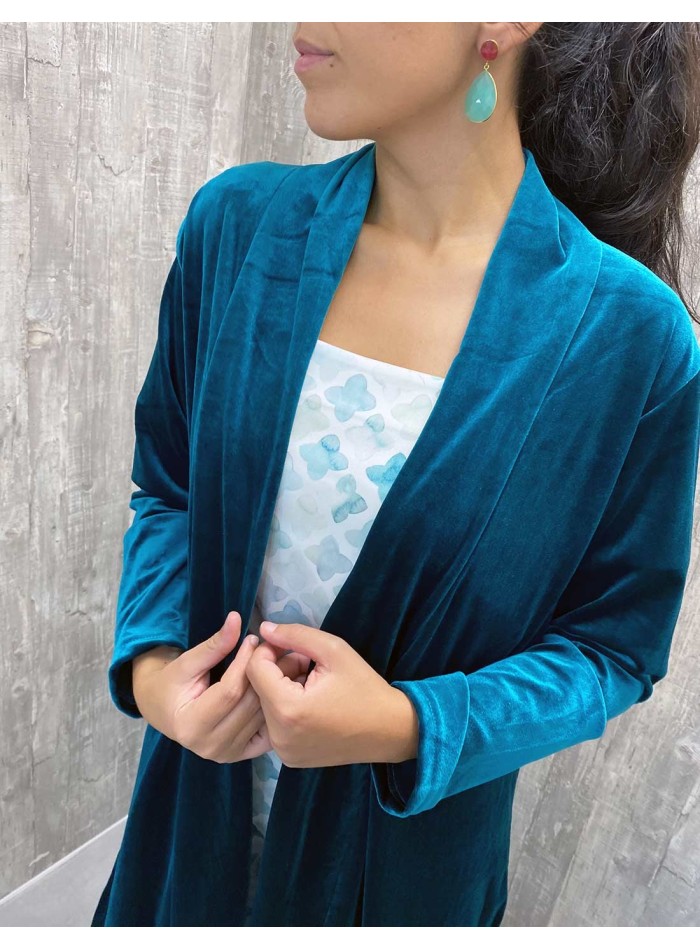 Kimono para invitada de terciopelo en azul