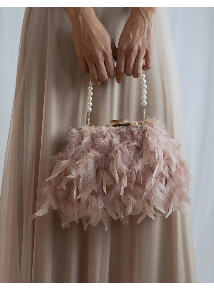 Sac de fête avec plumes et poignée en perles...