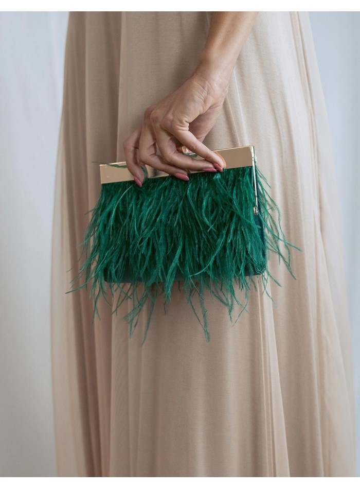 Bag with fine feathers and metal clasp - various colours