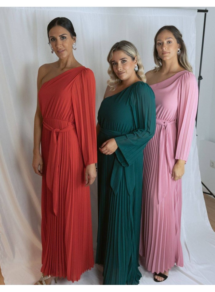 copy of Long pleated party dress with cape sleeves