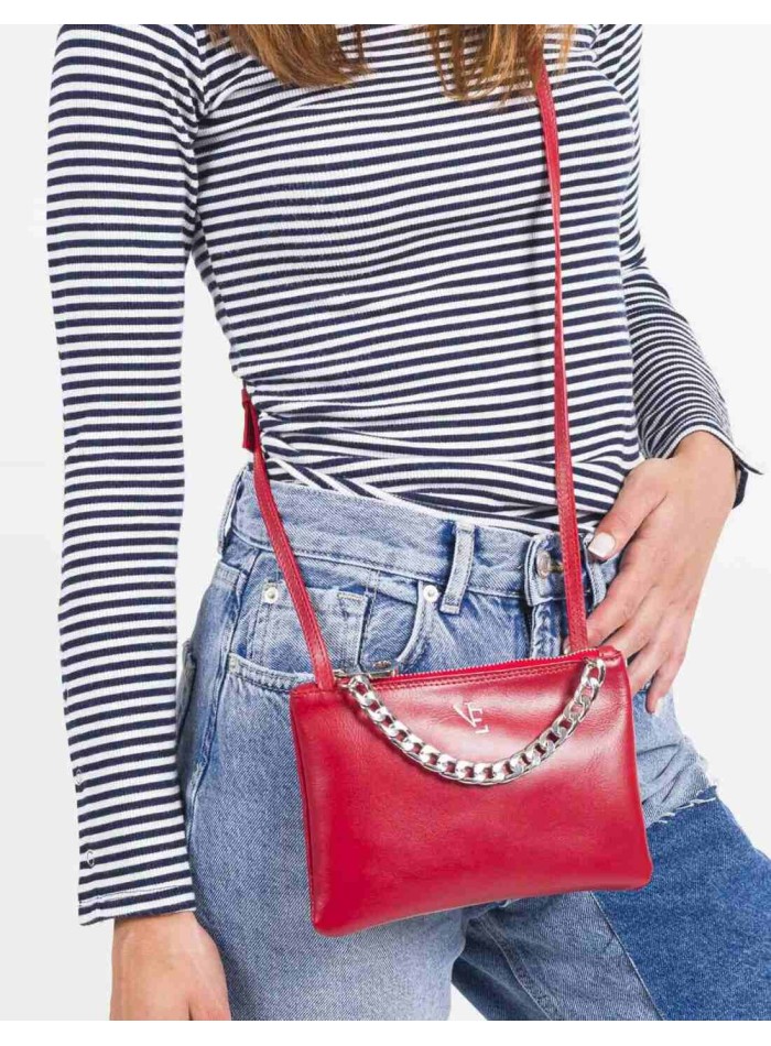 Mini leather bag with decorative chain and...