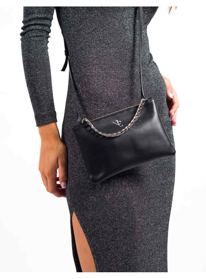 Mini sac en cuir avec chaîne décorative et poignée réglable