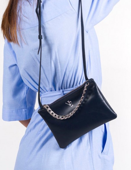 Mini sac en cuir avec chaîne décorative et poignée réglable