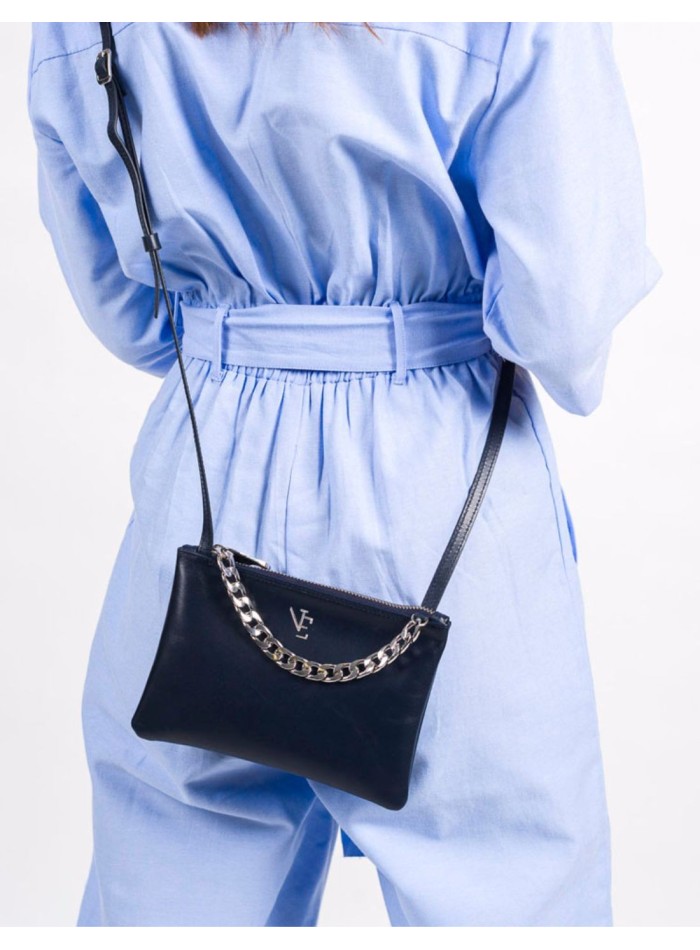 Mini leather bag with decorative chain and...