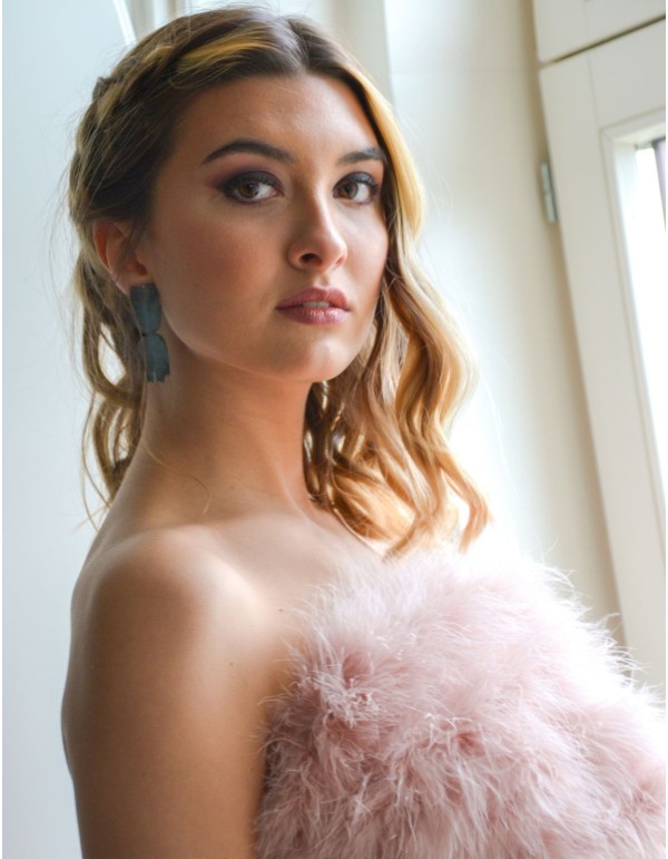 Top de fiesta rosa empolvado con plumas-2 2