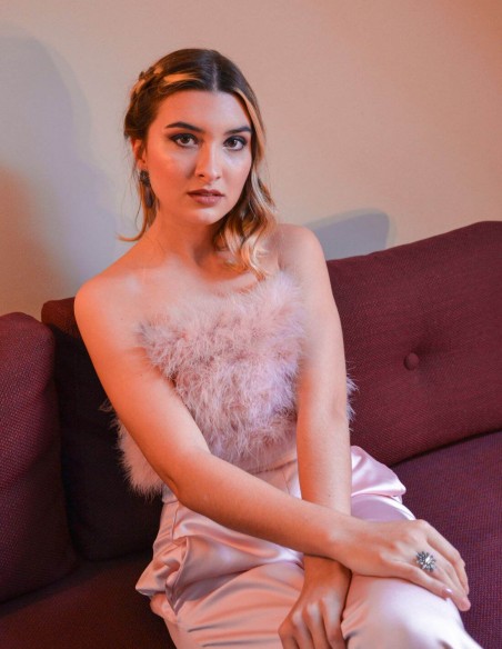 Feathered dusty pink party top-1