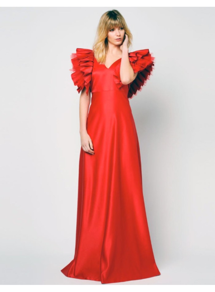 Angel sleeve party dress with tulle and taffeta