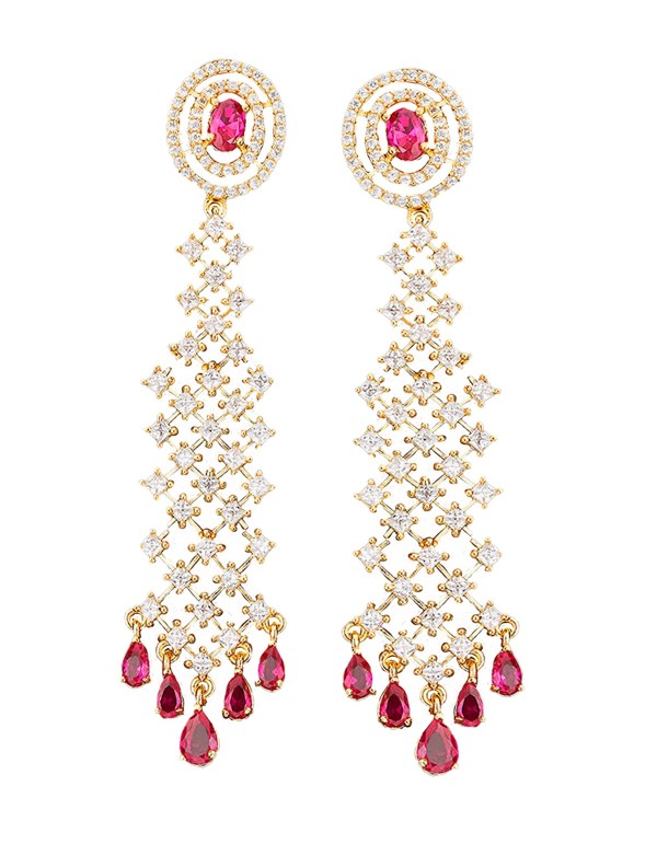 Long evening earrings with zirconia and crystals