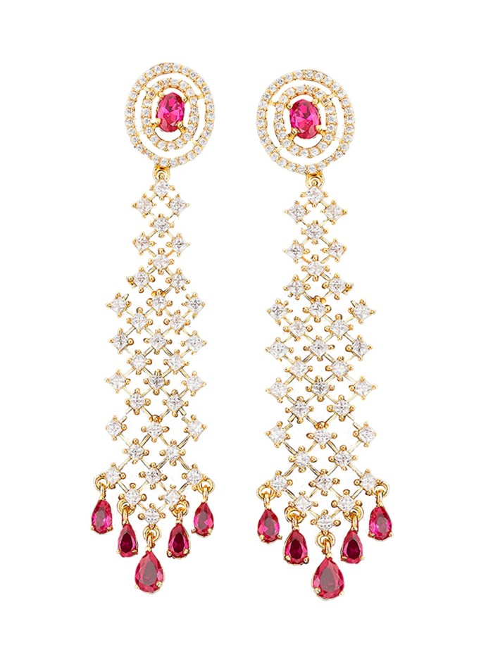 Long evening earrings with zirconia and crystals
