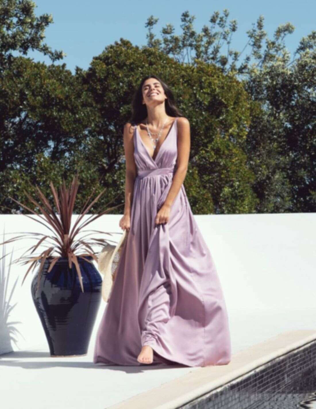 Long lavender party dress with crossover | INVITADISIMA