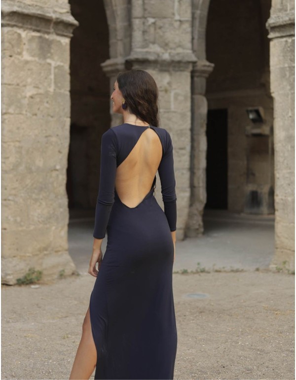 Midi party dress with open back
