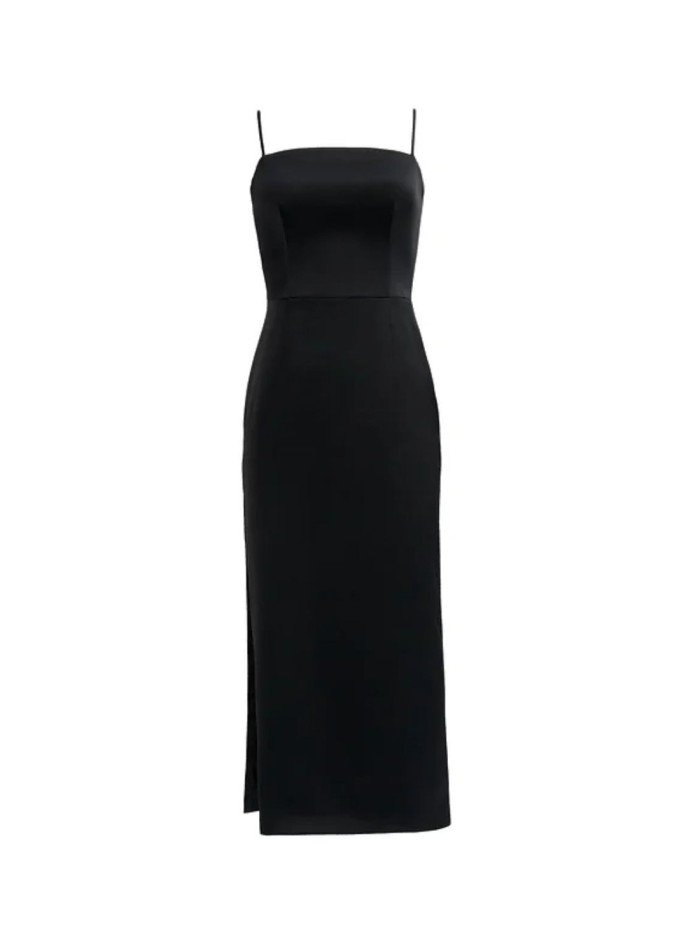 Vestido midi de fiesta negro con tirantes y...