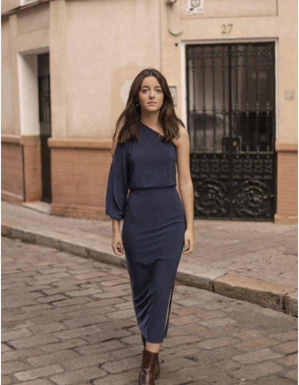 Vestido midi de fiesta con abertura lateral y cut out en la manga 2