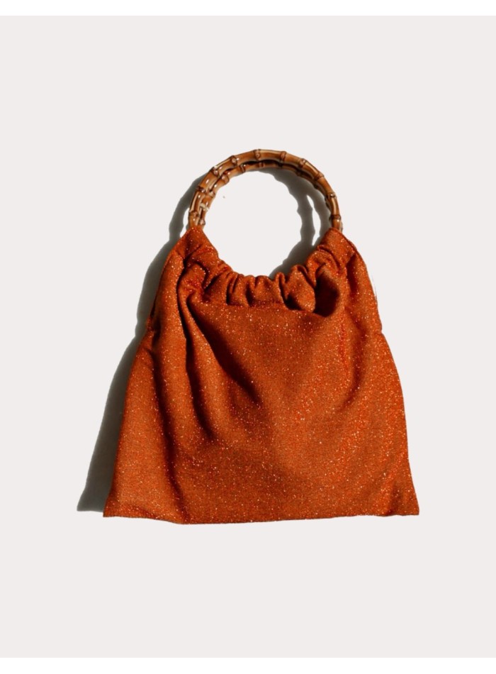 Orange shiny party bag with bamboo handle