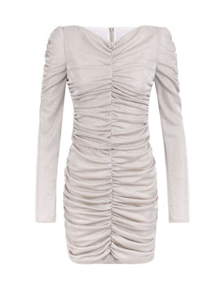 Robe courte de soirée drapée en tissu chatoyant