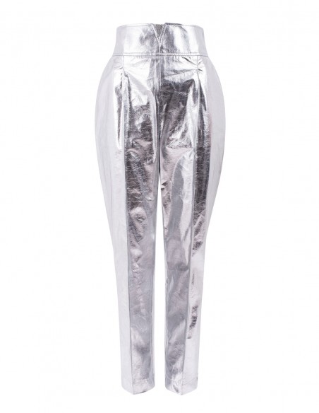 Pantalón de fiesta largo metalizado con cinturilla ancha