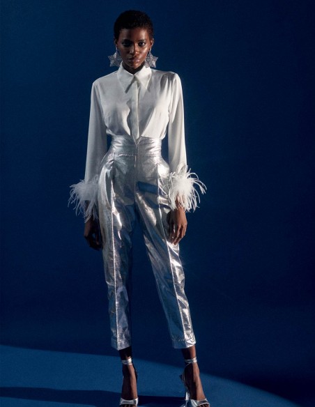 Metallic long party trousers with wide waistband Metallic long party trousers with wide waistband