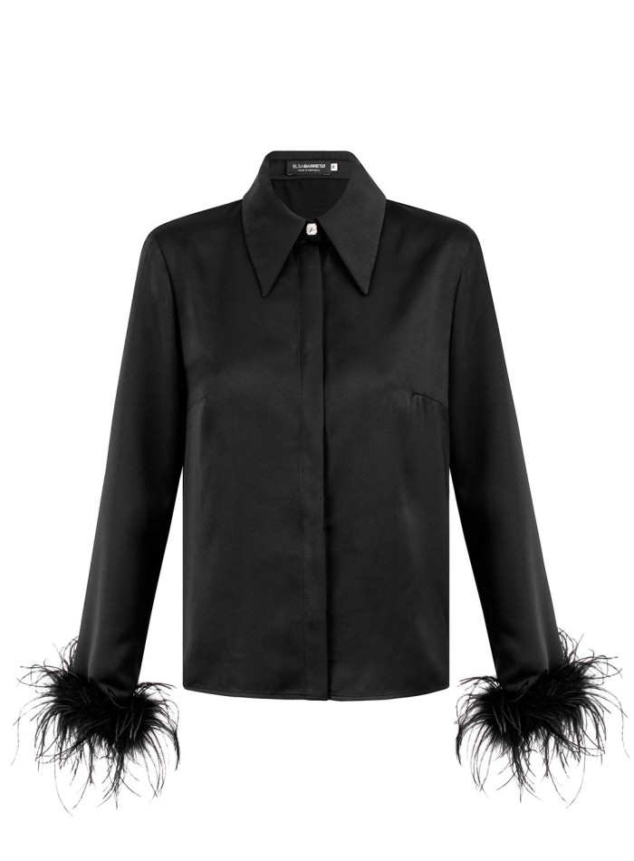 Party shirt with feathers and jewelled button