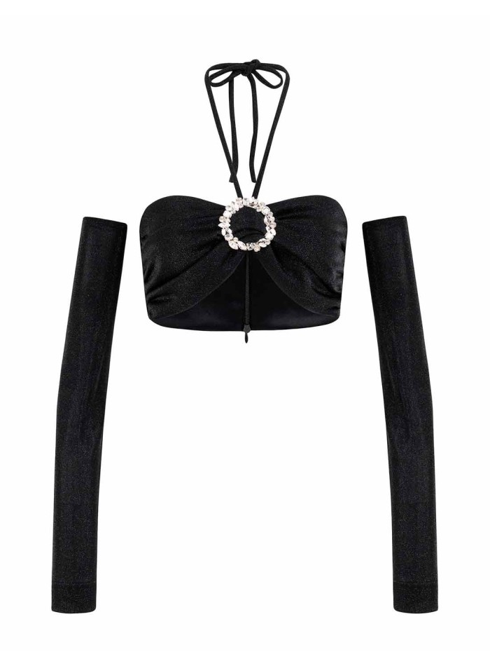 Party crop top with central jewel and removable...