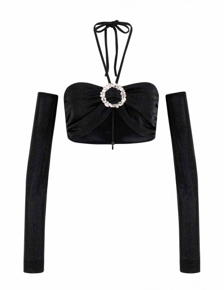 Top de fête avec bijou central et manches amovibles