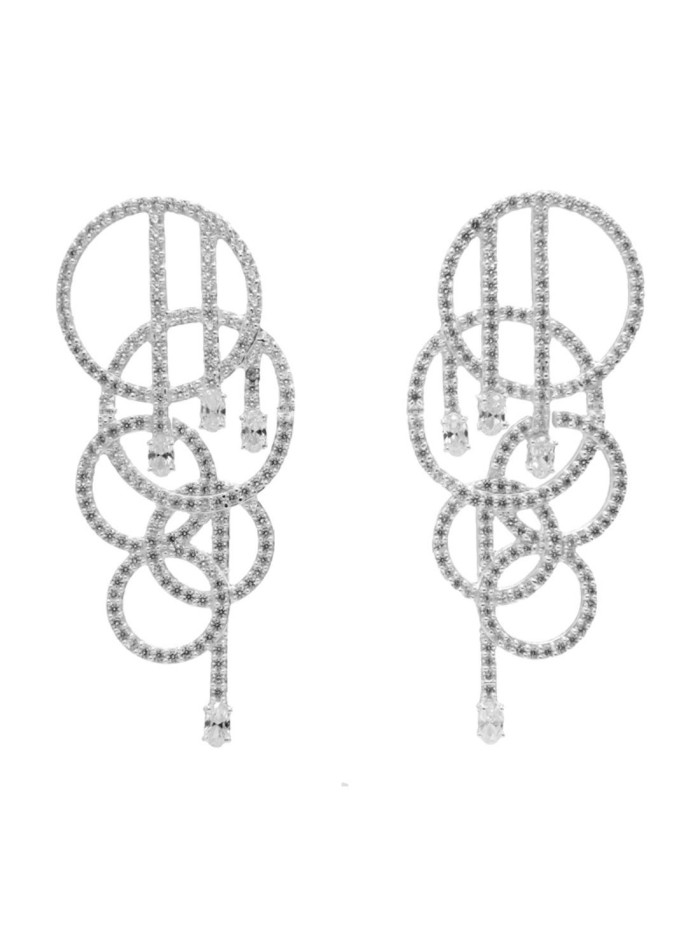 Long geometric party earrings with crystals