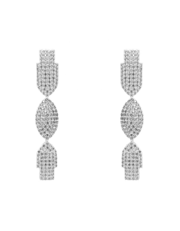 Silver plated long party earrings with crystal encrusted figures