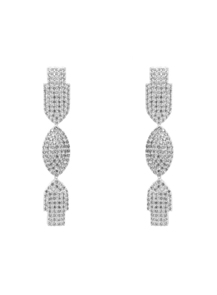 Silver plated long party earrings with crystal encrusted figures