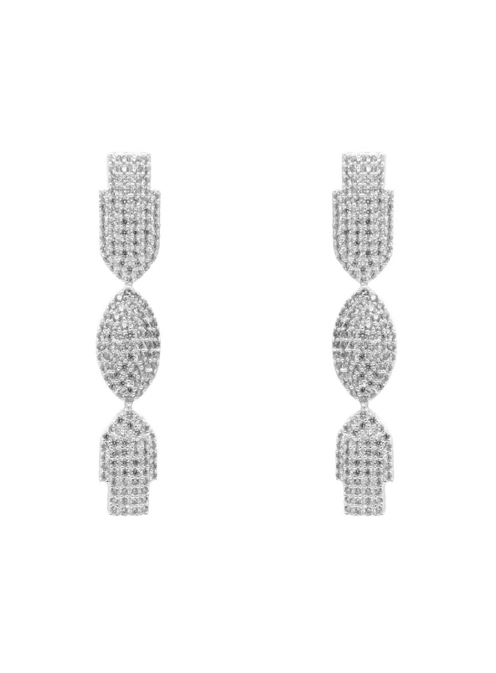 Silver plated long party earrings with crystal encrusted figures