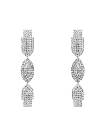 Silver plated long party earrings with crystal encrusted figures