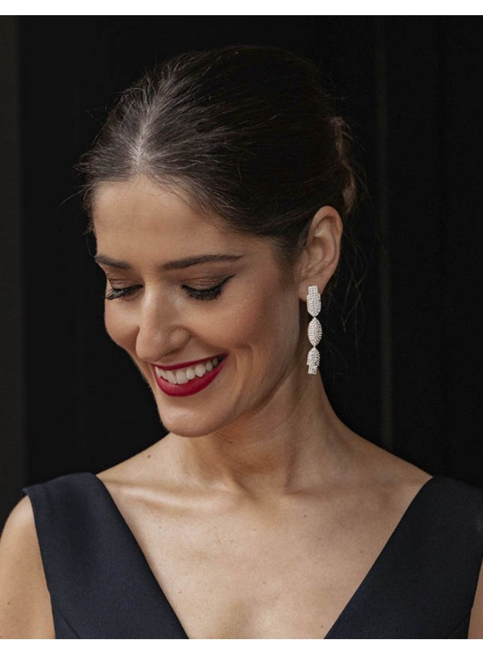 Silver plated long party earrings with crystal encrusted figures-2