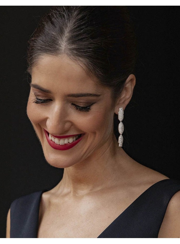 Silver plated long party earrings with crystal encrusted figures-3