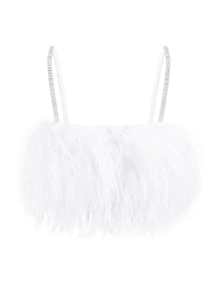 Top de fête avec plumes et bretelles en strass