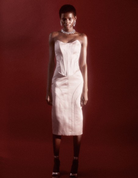 Satin structured midi party skirt