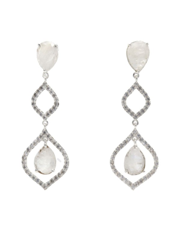 Pendientes de fiesta largos con piedras naturales y circonitas plateado