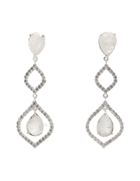 Long party earrings with natural stones and silver plated zircon stones Long party earrings with natural stones and silver plated zircon stones