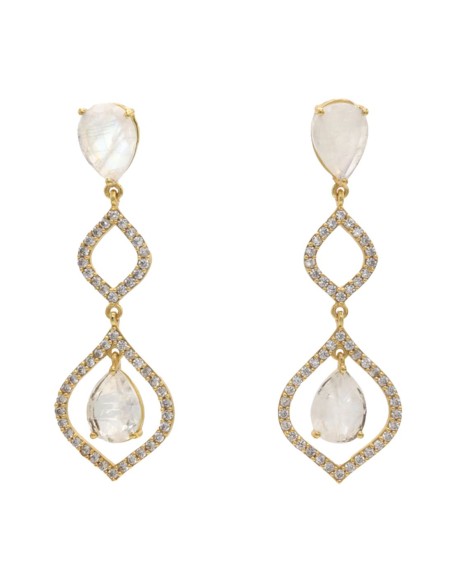 Pendientes de fiesta largos con piedras naturales y circonitas dorados Pendientes de fiesta largos con piedras naturales y circonitas dorados