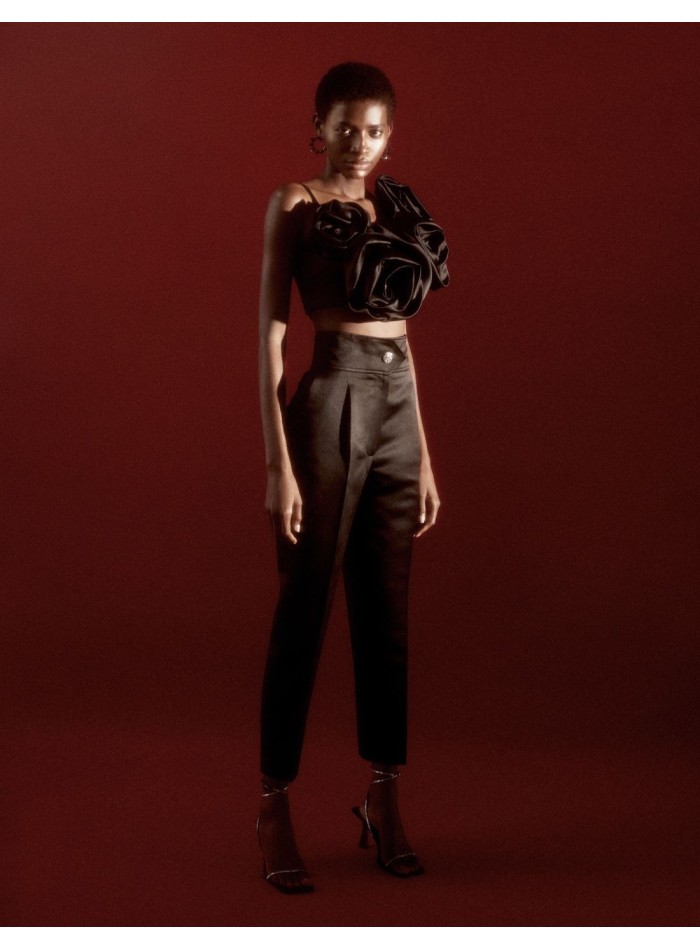 Satin party top with maxi flowers