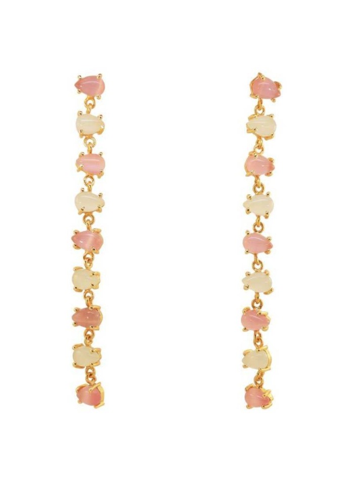 Long party earrings with natural stones in pink tones