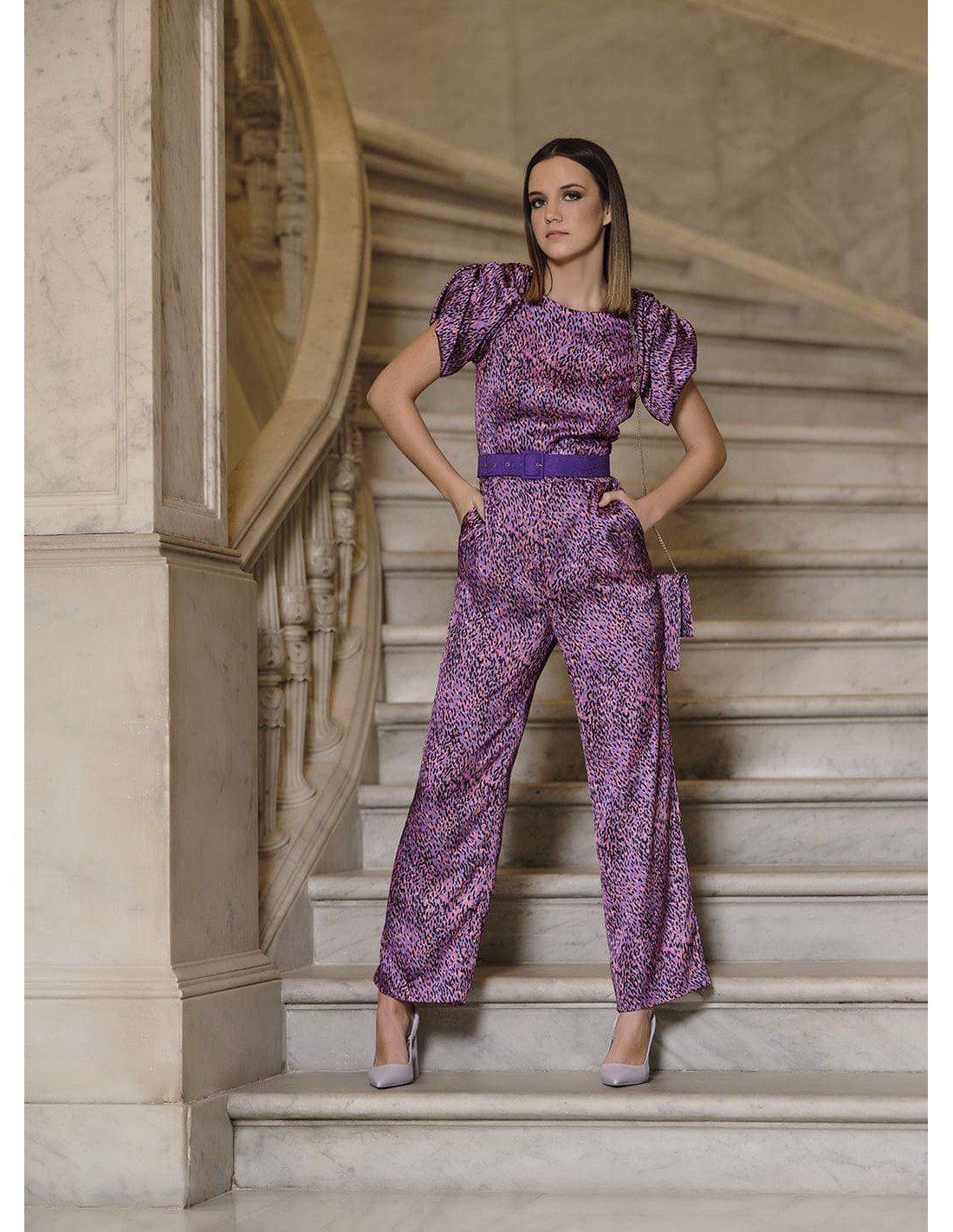 Purple striped hot sale jumpsuit