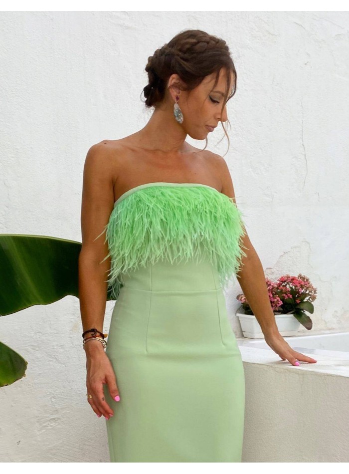 Long party dress with strapless neckline and feathers - Zaira di Vielma